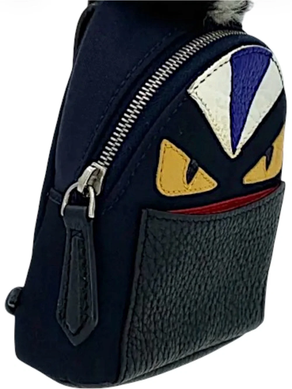 Fendi Monster Mini Backpack Coin Purse with Fur Pom Black & Yellow